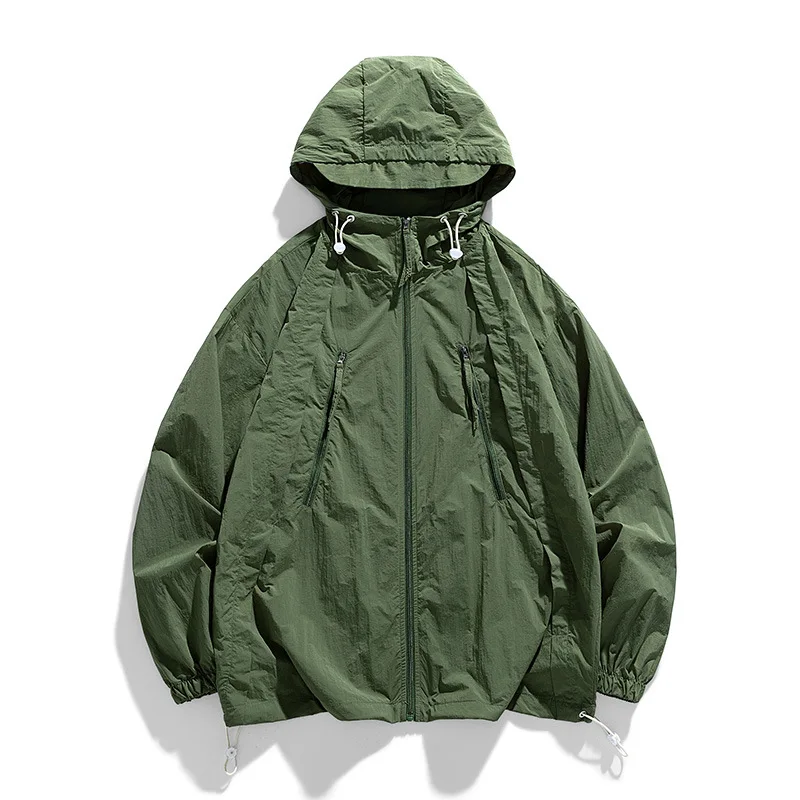 Мъжки лека тканая яке за бягане с цип, ветровка, свободни палто, мода лято тънка яке-бомбер с защита от слънцето Изображение 1