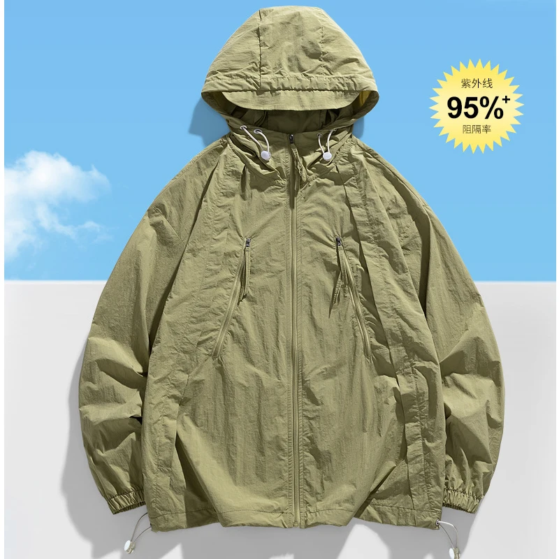 Мъжки лека тканая яке за бягане с цип, ветровка, свободни палто, мода лято тънка яке-бомбер с защита от слънцето Изображение 4