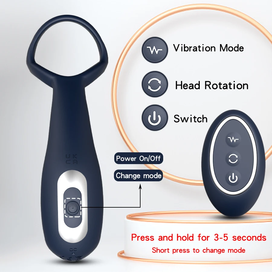 Мъжки масажор на простатата вибратор с въртяща се на 360 ° анален задръствания Пръстен за пенис анален накрайник вибратор с безжично управление, секс-играчка за мъже мастурбатор Изображение 3