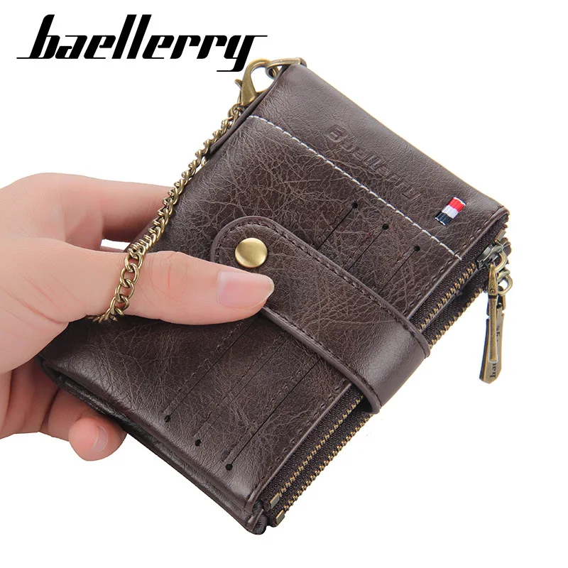 Мъжки портфейл Baellerry, нов европейски и американски чантата с двойно закопчаване-цип и ключалката, ретро портфейл, вертикален портфейл за монети Изображение 0