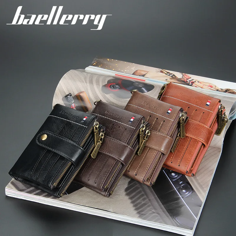 Мъжки портфейл Baellerry, нов европейски и американски чантата с двойно закопчаване-цип и ключалката, ретро портфейл, вертикален портфейл за монети Изображение 3