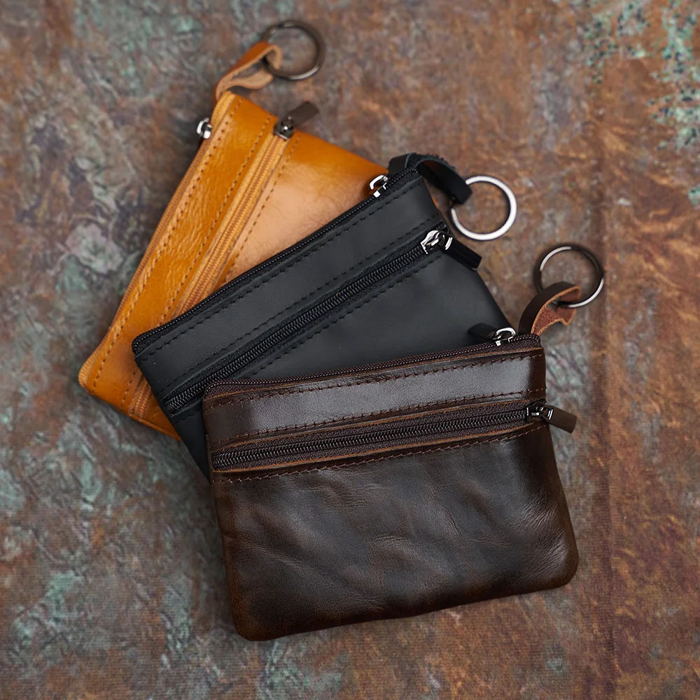 Мъжки портфейл от естествена кожа NASVA, ретро мини-портфейл за монети, малък джоб с цип, джоб за карти, дамски портфейл, чанта за ключове Изображение 1