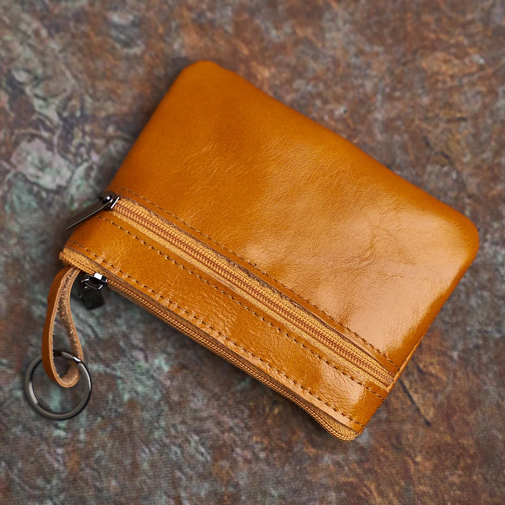 Мъжки портфейл от естествена кожа NASVA, ретро мини-портфейл за монети, малък джоб с цип, джоб за карти, дамски портфейл, чанта за ключове Изображение 2