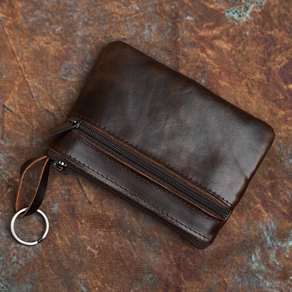 Мъжки портфейл от естествена кожа NASVA, ретро мини-портфейл за монети, малък джоб с цип, джоб за карти, дамски портфейл, чанта за ключове Изображение 4