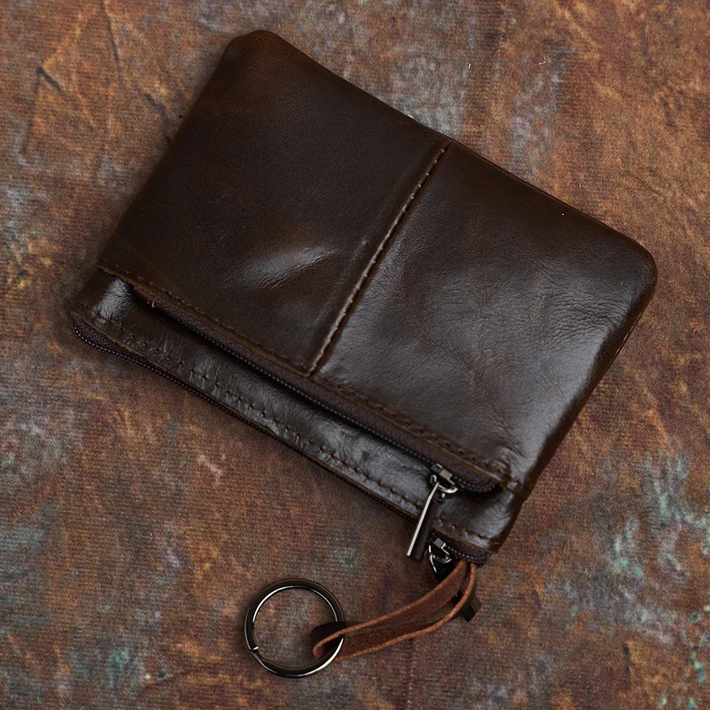 Мъжки портфейл от естествена кожа NASVA, ретро мини-портфейл за монети, малък джоб с цип, джоб за карти, дамски портфейл, чанта за ключове Изображение 5