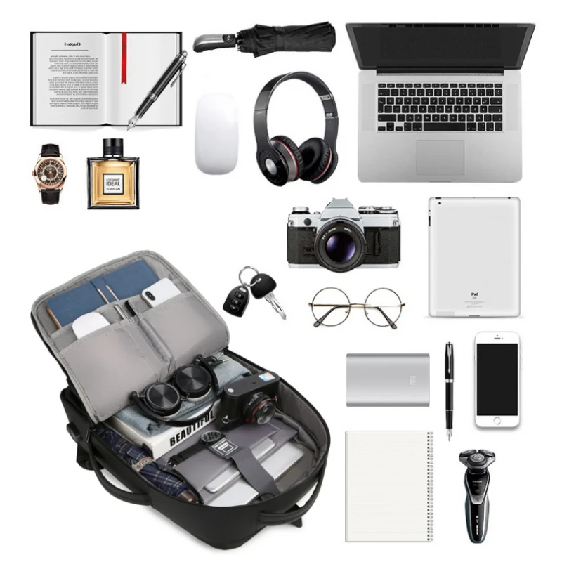 Мъжки Раници със Зареждането чрез USB, Водоустойчива Чанта за Мъже, Многофункционална Раница за Лаптоп, Бизнес Раница за Преносим Изображение 2