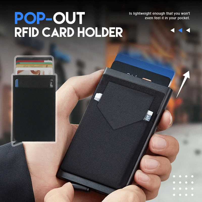 Мъжки тънки алуминиеви портфейли унисекс с еластична задната чанта, стойка за кредитни карти, мини-RFID-портфейл, автоматичен калъф за регистрирани банкови карти Изображение 0