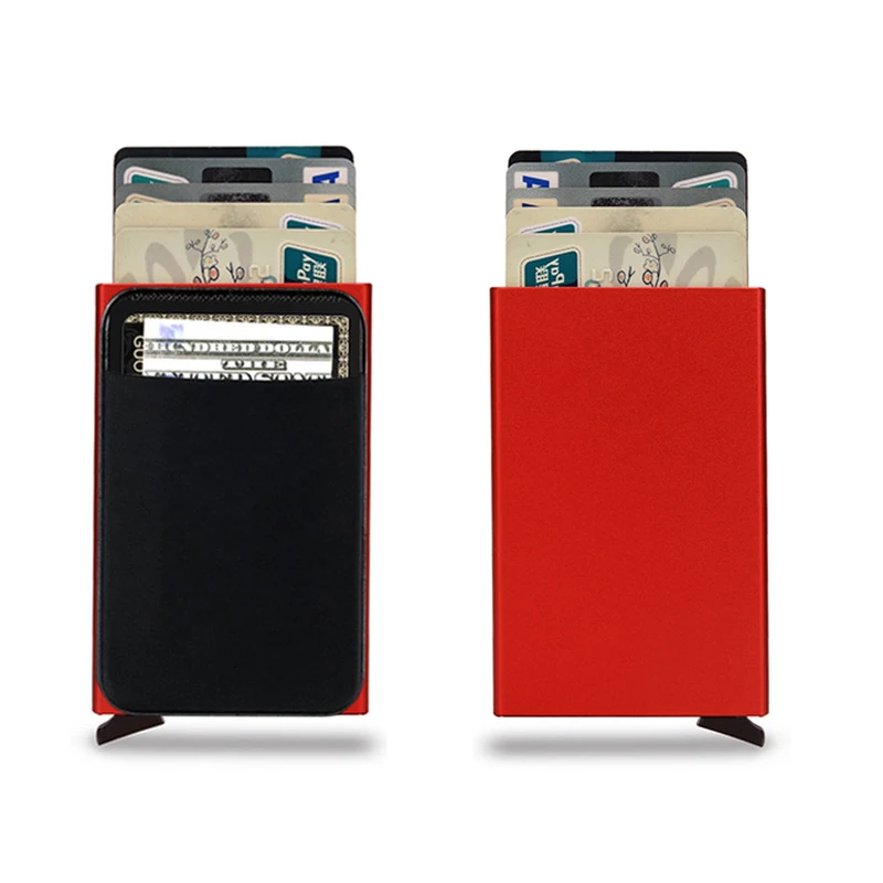 Мъжки тънки алуминиеви портфейли унисекс с еластична задната чанта, стойка за кредитни карти, мини-RFID-портфейл, автоматичен калъф за регистрирани банкови карти Изображение 3