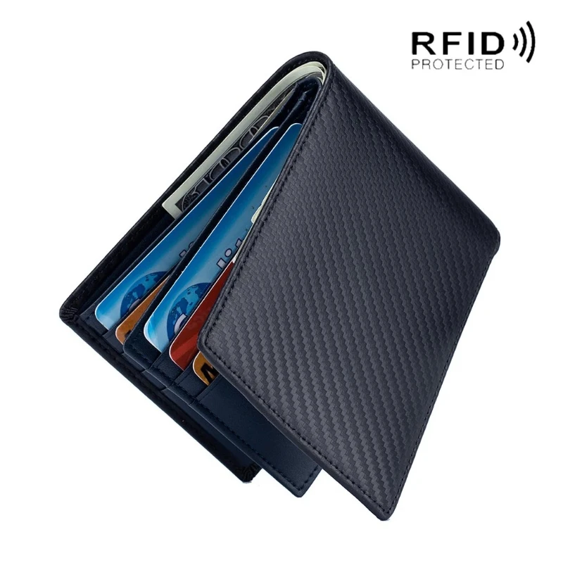 Мъжки тънък минималистичен портфейла с прозорец за лична карта, карта за кейса, притежател на пари в брой, банкноти, RFID заключване Изображение 0