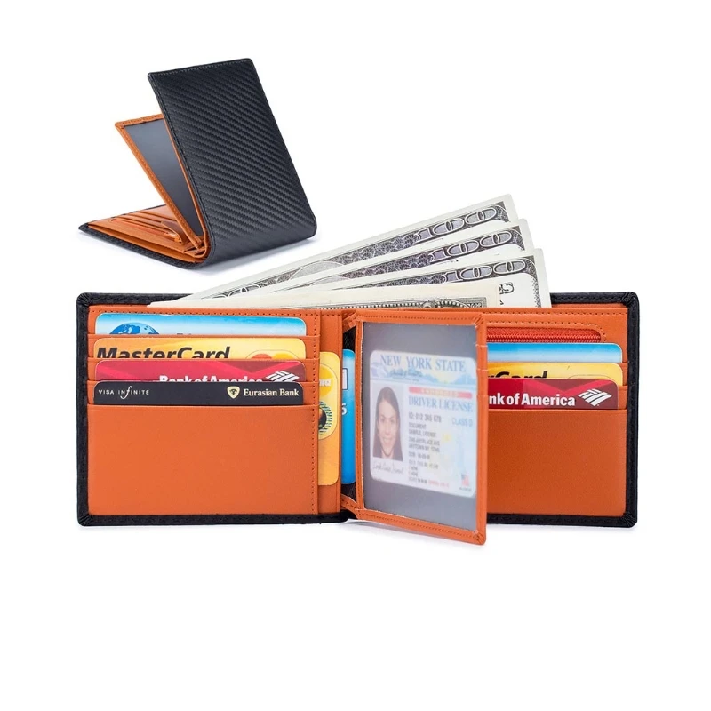 Мъжки тънък минималистичен портфейла с прозорец за лична карта, карта за кейса, притежател на пари в брой, банкноти, RFID заключване Изображение 2