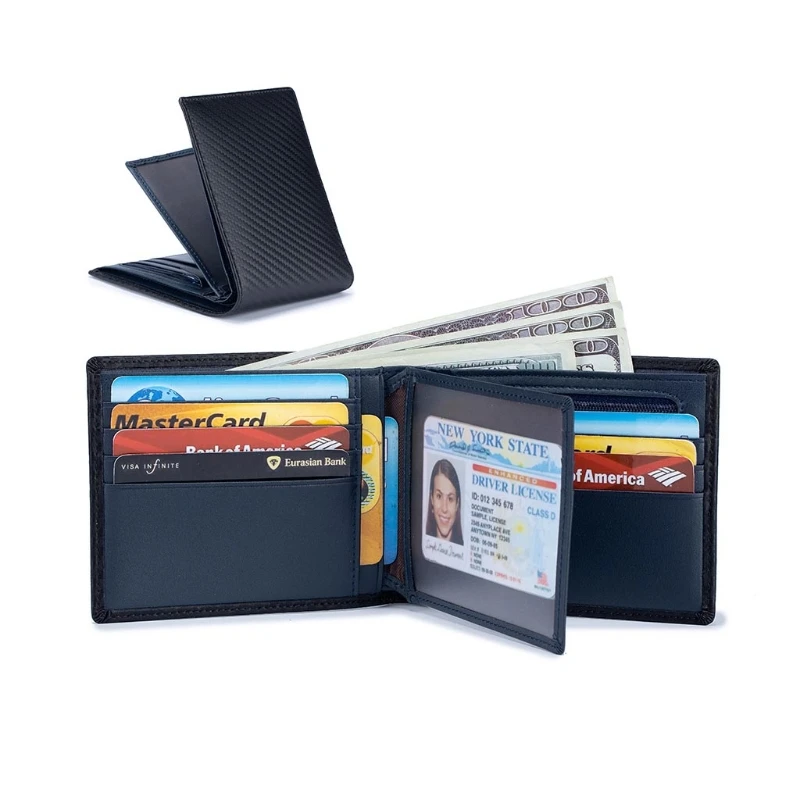 Мъжки тънък минималистичен портфейла с прозорец за лична карта, карта за кейса, притежател на пари в брой, банкноти, RFID заключване Изображение 3