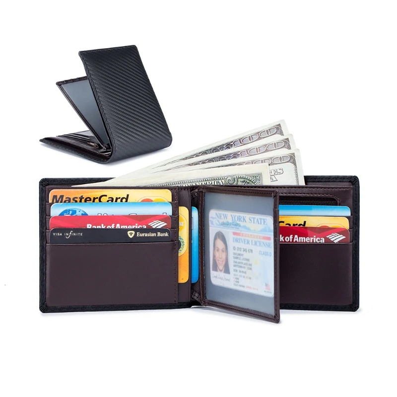 Мъжки тънък минималистичен портфейла с прозорец за лична карта, карта за кейса, притежател на пари в брой, банкноти, RFID заключване Изображение 4