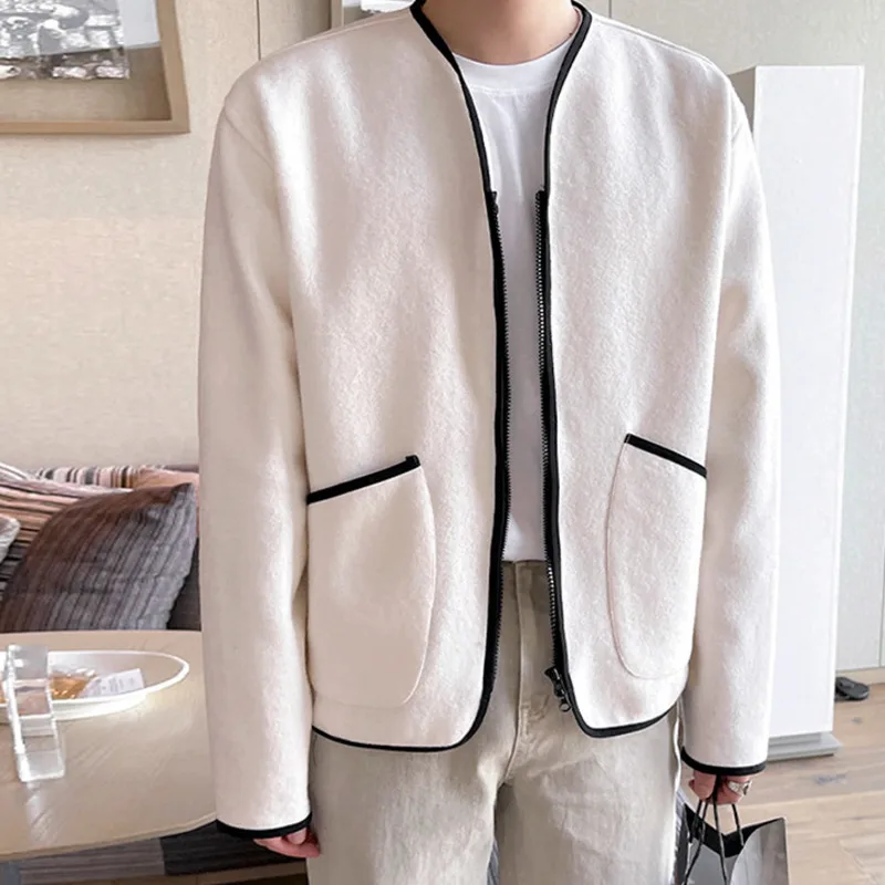 Мъжки яке IEFB, есен корейското свободно мъжко късо палто 2023 в контрастен цвят, с джоб и дълъг ръкав, ежедневни модерни мъжки блузи 9A5468 Изображение 1