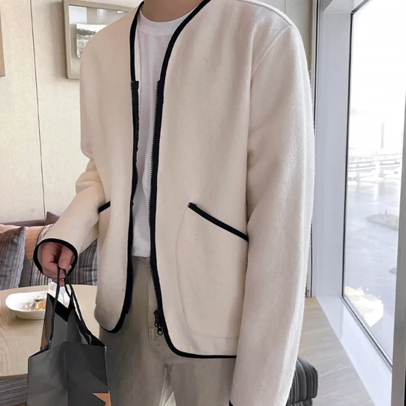 Мъжки яке IEFB, есен корейското свободно мъжко късо палто 2023 в контрастен цвят, с джоб и дълъг ръкав, ежедневни модерни мъжки блузи 9A5468 Изображение 2