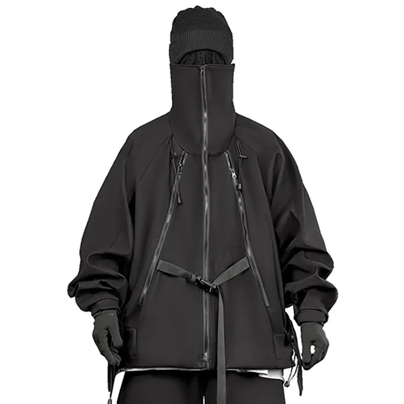 Мъжки яке Techwear, градинска дрехи, ветрозащитная поло с цип, черни бретельки, палто с джобове Изображение 0