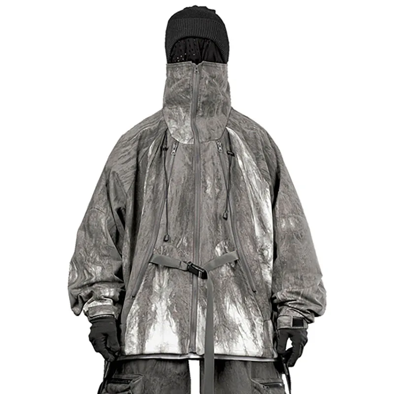 Мъжки яке Techwear, градинска дрехи, ветрозащитная поло с цип, черни бретельки, палто с джобове Изображение 3