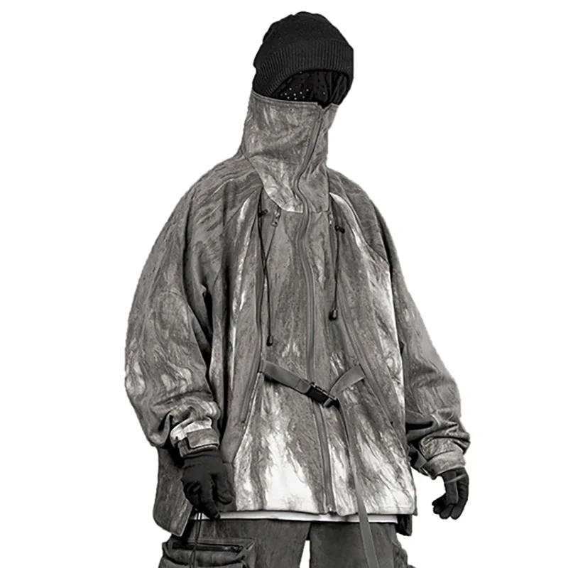 Мъжки яке Techwear, градинска дрехи, ветрозащитная поло с цип, черни бретельки, палто с джобове Изображение 4