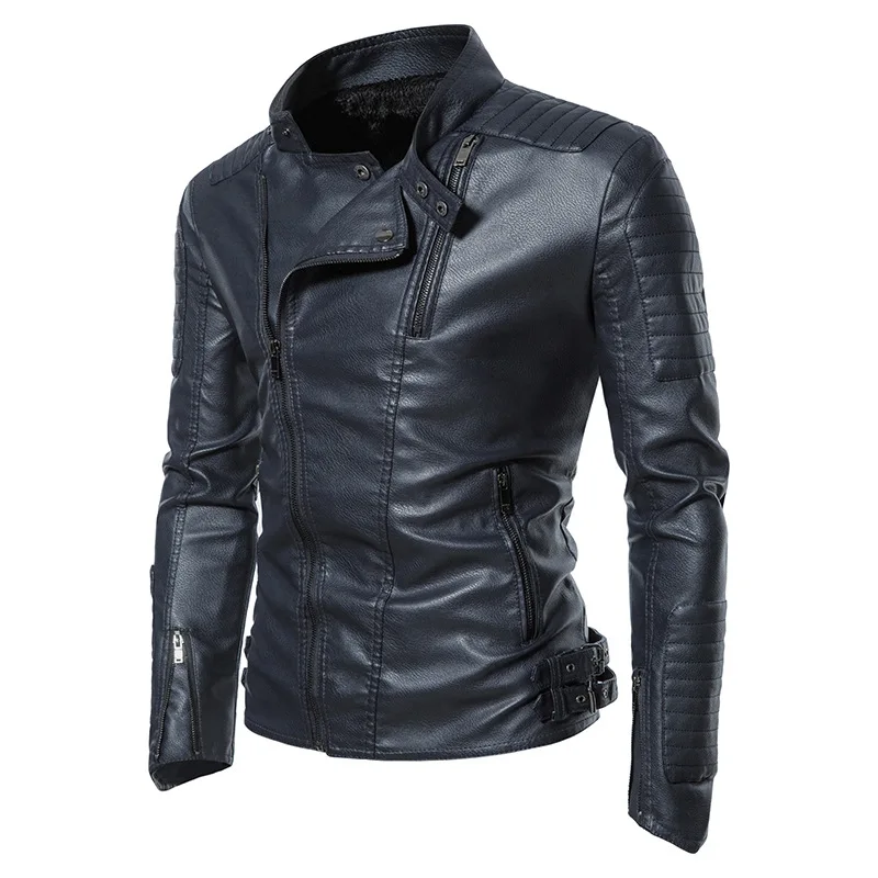 Мъжко черно палто от изкуствена кожа, мъжки ветровка с висока яка и дълги ръкави в стил пънк, мотоциклетът яке от изкуствена кожа за момчета, размер оверсайз 3xl Изображение 2
