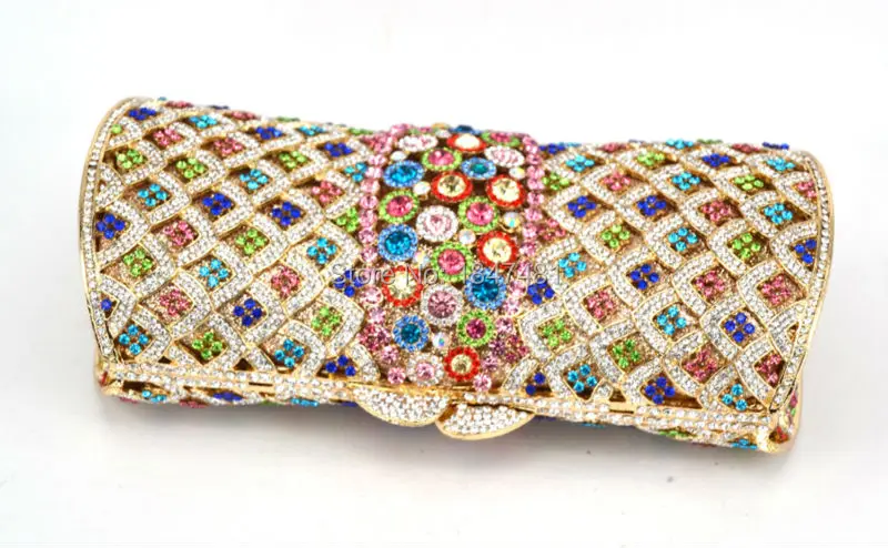 Най-новият модерен многоцветен банкетна клатч с кристали диаманти, вечерна чанта булката с блестящи диаманти, сребърни сватбени чанти sc509 Изображение 3