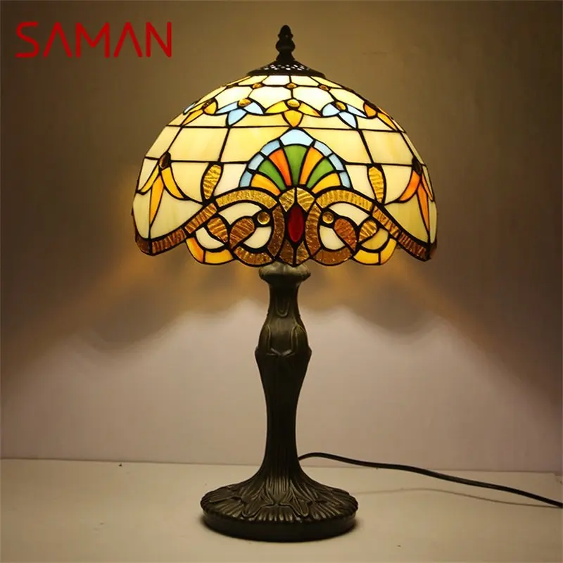 Настолна лампа SAMAN Тифани LED Реколта цветни стъклени Настолни Нощни Лампи Модерен Интериор за дома, Хол, Спалня, Хотел Изображение 0