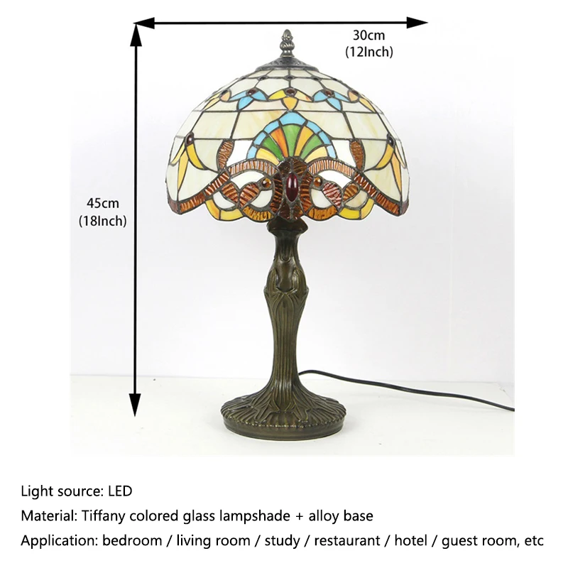 Настолна лампа SAMAN Тифани LED Реколта цветни стъклени Настолни Нощни Лампи Модерен Интериор за дома, Хол, Спалня, Хотел Изображение 4