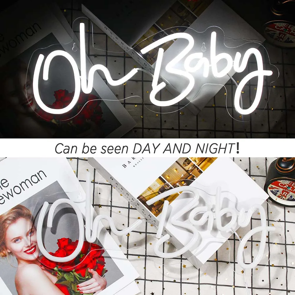 Неонова реклама на поръчка Oh Baby LED Light Party Flex Прозрачна акрилна неонова реклама Украса на Сватбени партита Юбилейното Украса Изображение 3