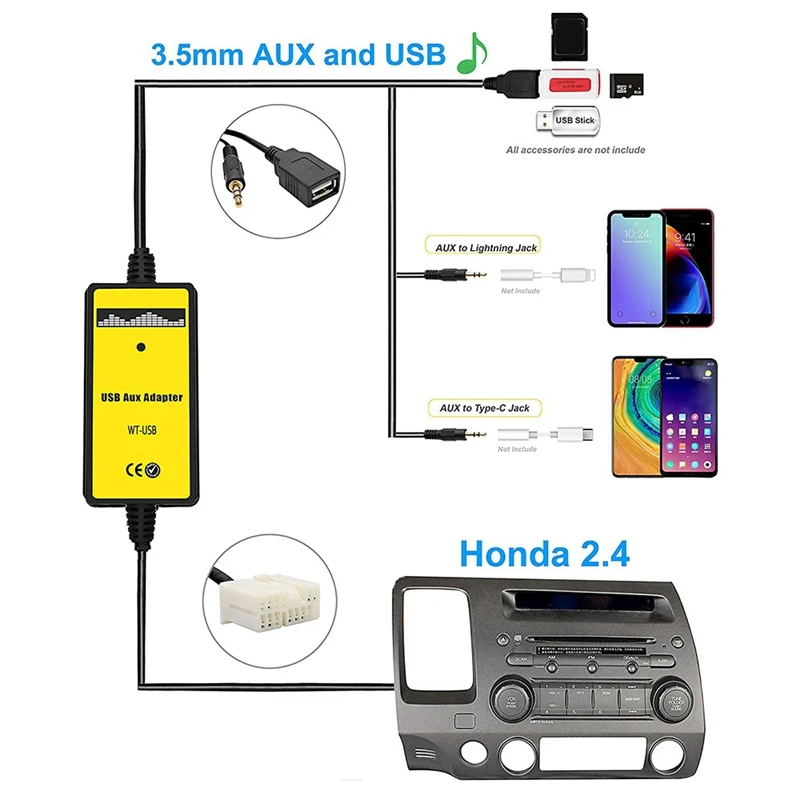 Нов автомобил аудиоинтерфейс MP3 AUX USB адаптер CD-чейнджър за Honda Accord 2003 2004 2005 2006 2007 2008 2009 2010 Изображение 0