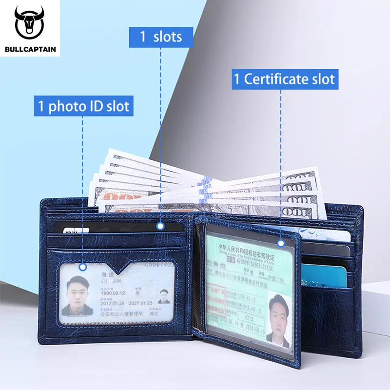 Нов мъжки кожен портфейл BULLCAPTAIN с функция за радиочестотна идентификация, модерен бизнес скоба за мъжки портфейл с няколко карти QB026 Изображение 2