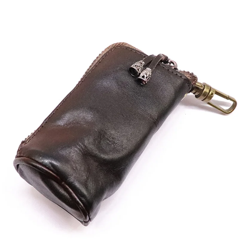 Нов най-горния слой от телешка кожа растително дъбени, ретро чанта за ключове, мъжки поясная чантата за ключовете от телешка кожа Изображение 4