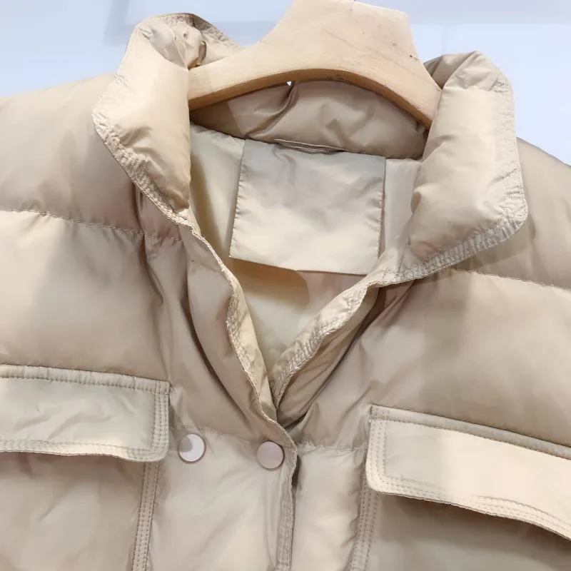 Нов ультралегкий пуховый жилетка 2020 г., женски кратък ветрозащитный лесен топла жилетка, дамско палто без ръкави в бяло утином топола Изображение 5