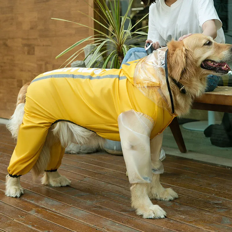 Нов четириног дъждобран за домашни любимци с писмото принтом, светоотражающее Водонепроницаемое ветрозащитное пончо с качулка, градинска дрехи за големи кучета Изображение 1