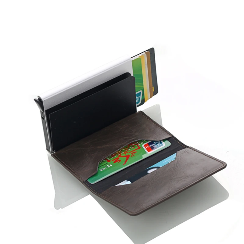 Нова автоматична поп титуляр за кредитни карти, мъжки картодържатели от алуминиева сплав, тънък портфейл за мъже, модерен държач за карти Изображение 3