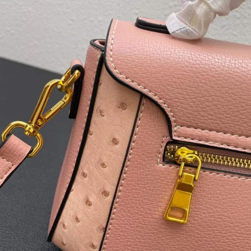 Нова дамска кожена чанта с изображение, щраус, дамска чанта с горната дръжка, екзотичен работен портфейл, дамска голяма чанта през рамо Изображение 3