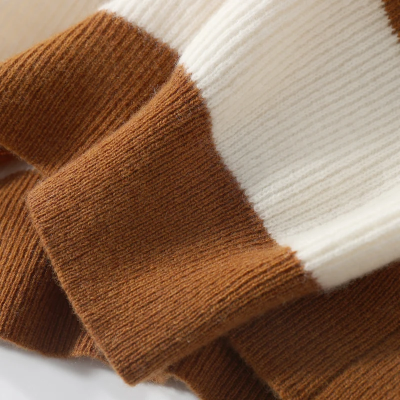 Нова есенно-зимния женски пуловер с кръгло деколте от 100% вълна и кашмир, шарени контрастен женски пуловер за почивка, топ Изображение 5