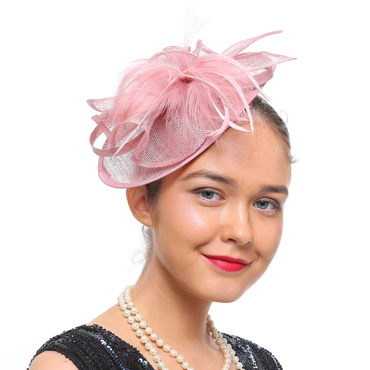 Нова реколта женски чародейки Sinamay с пера, шапки-чародейки за жени, луксозни шапки за сватби и църква, шапка за чай Изображение 2