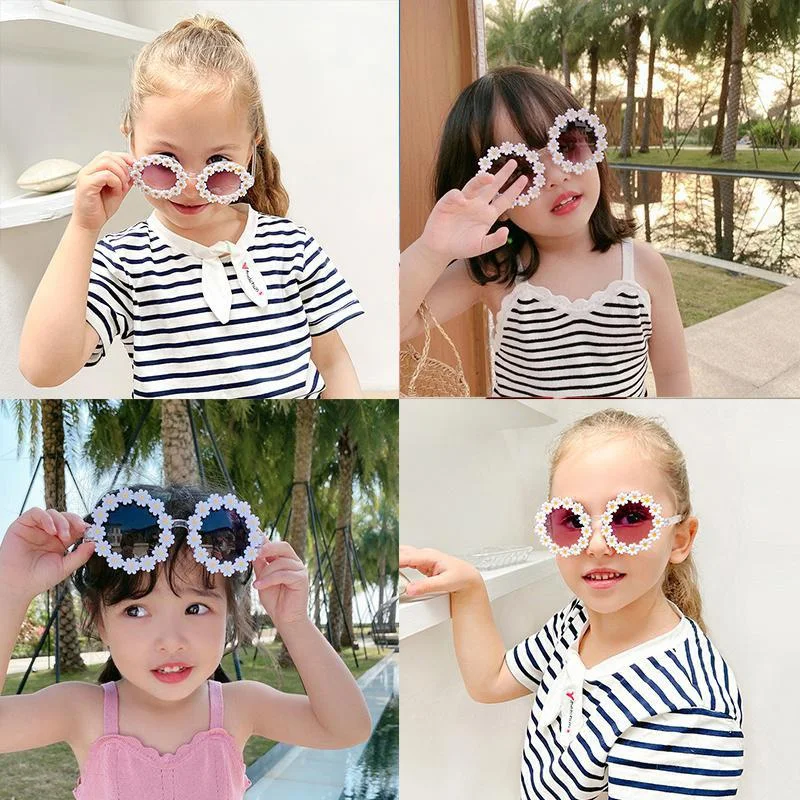 Нови детски слънчеви очила, детски кръгли слънчеви очила цветчета за момичетата и момчетата, детски спортни очила с UV400, слънчеви очила са за улицата Изображение 3