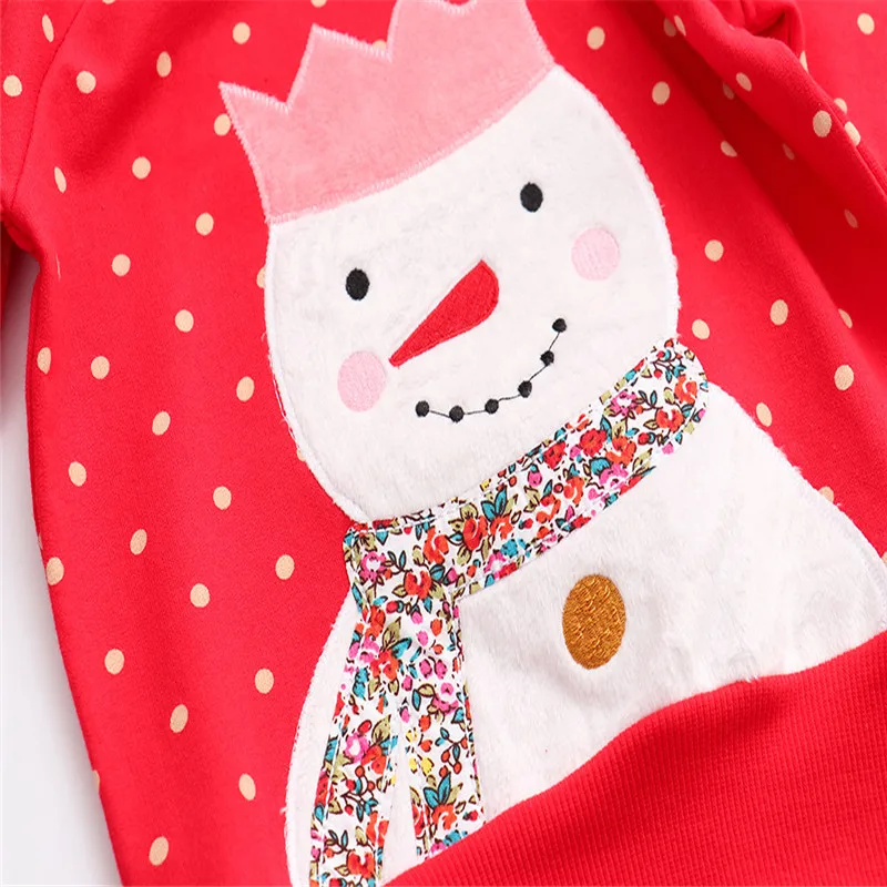 Ново записване, коледни жилетки за момичета, памучни блузи на точки с снеговиком, модни дрехи за момичета Изображение 3
