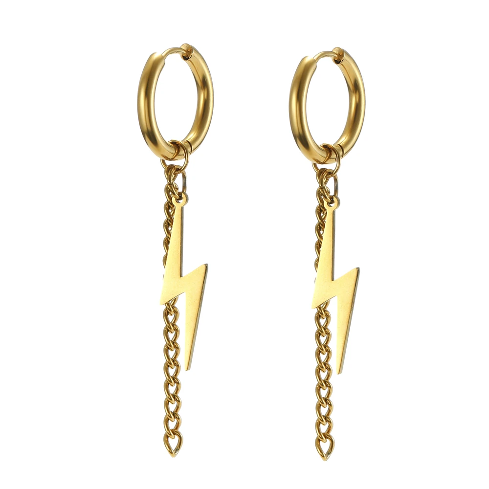 Обеци от неръждаема стомана Amaxer Модни проста метална верижка, Индивидуални обеци с пискюли-светкавици за жени, Бижута, подаръци Изображение 1