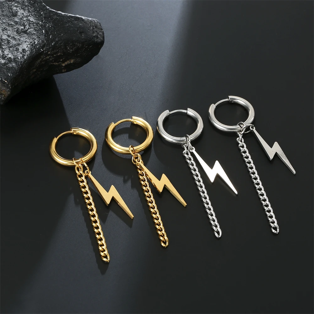 Обеци от неръждаема стомана Amaxer Модни проста метална верижка, Индивидуални обеци с пискюли-светкавици за жени, Бижута, подаръци Изображение 2