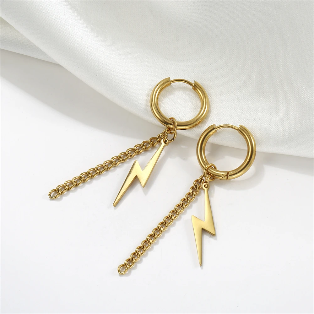 Обеци от неръждаема стомана Amaxer Модни проста метална верижка, Индивидуални обеци с пискюли-светкавици за жени, Бижута, подаръци Изображение 3