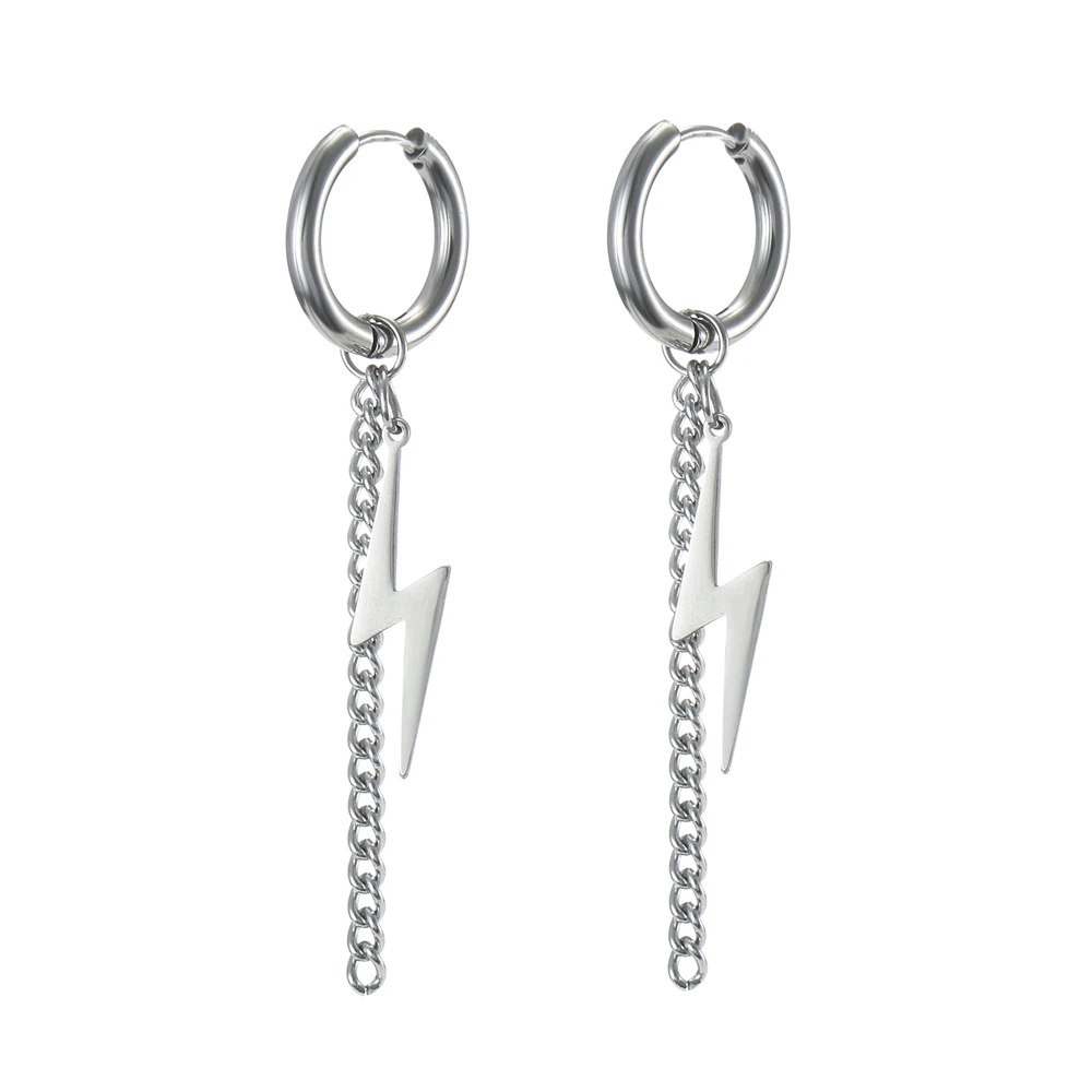 Обеци от неръждаема стомана Amaxer Модни проста метална верижка, Индивидуални обеци с пискюли-светкавици за жени, Бижута, подаръци Изображение 4