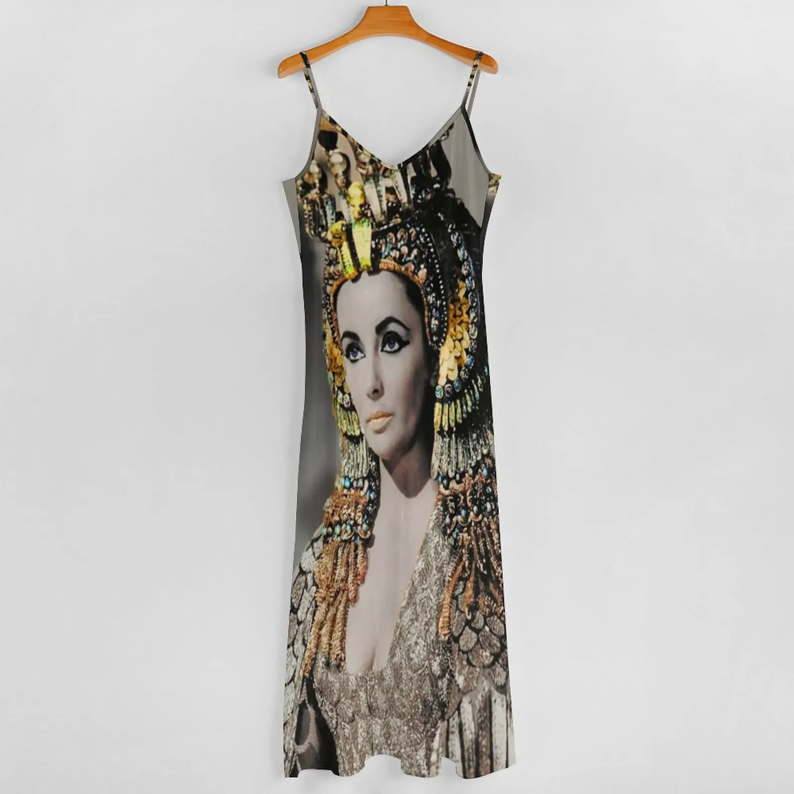 Облечи кралицата на Египет Елизабет Тейлър, сексуална Макси рокля с V-образно деколте, дълги Плажни рокли в стил бохо, уличен стил, извънгабаритни рокли Изображение 2