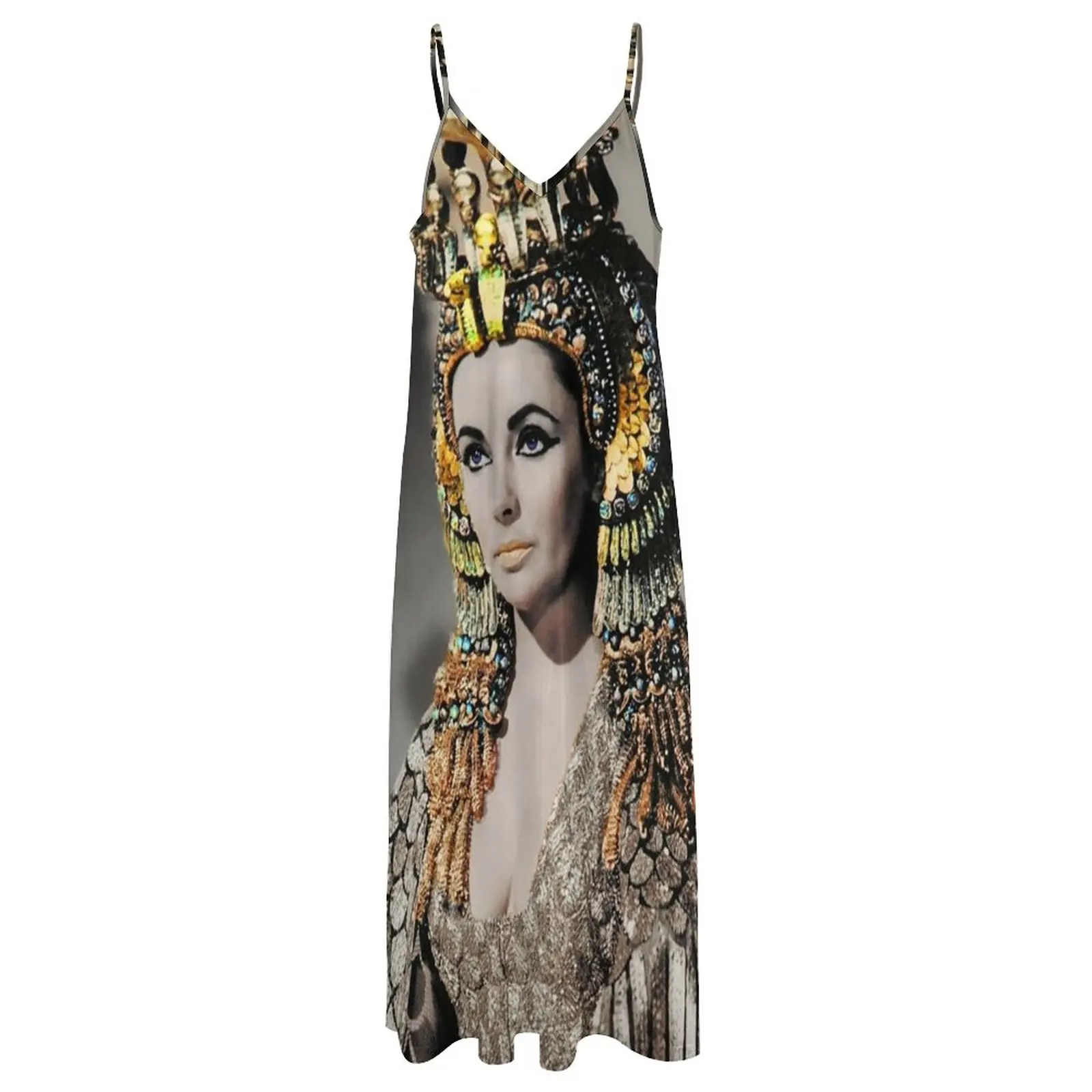 Облечи кралицата на Египет Елизабет Тейлър, сексуална Макси рокля с V-образно деколте, дълги Плажни рокли в стил бохо, уличен стил, извънгабаритни рокли Изображение 3