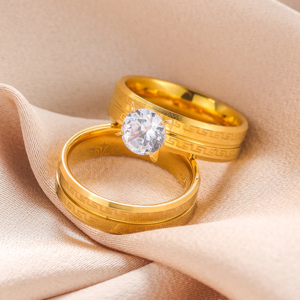 Очарователно пръстен за двойки мъже и жени, нов, пръстен от неръждаема стомана, циркон, женски годежни пръстени, набор от бижута за Свети Валентин за подаръци за влюбени Изображение 0