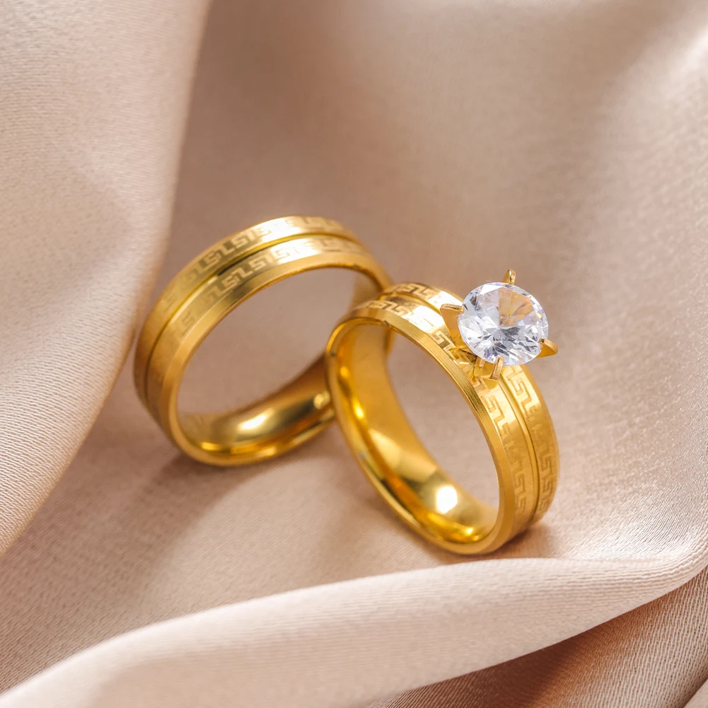 Очарователно пръстен за двойки мъже и жени, нов, пръстен от неръждаема стомана, циркон, женски годежни пръстени, набор от бижута за Свети Валентин за подаръци за влюбени Изображение 4