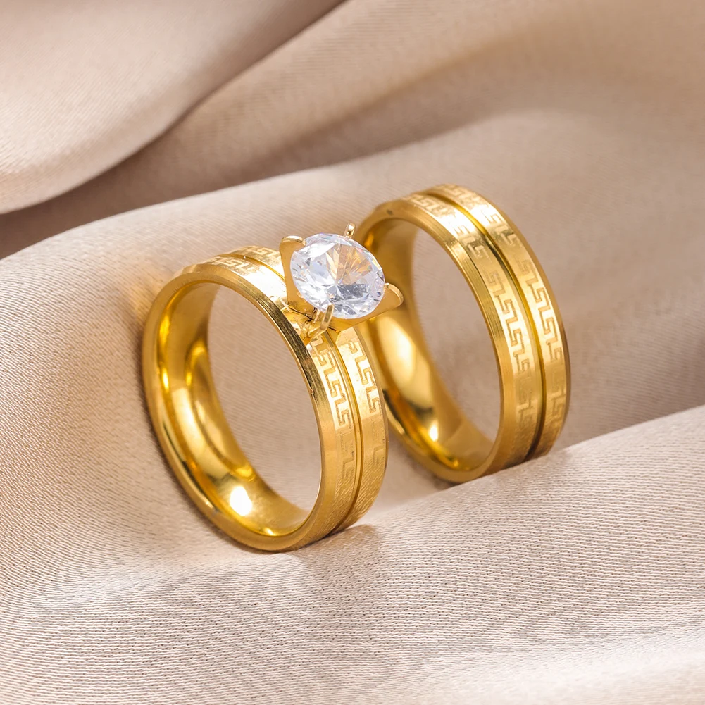 Очарователно пръстен за двойки мъже и жени, нов, пръстен от неръждаема стомана, циркон, женски годежни пръстени, набор от бижута за Свети Валентин за подаръци за влюбени Изображение 5
