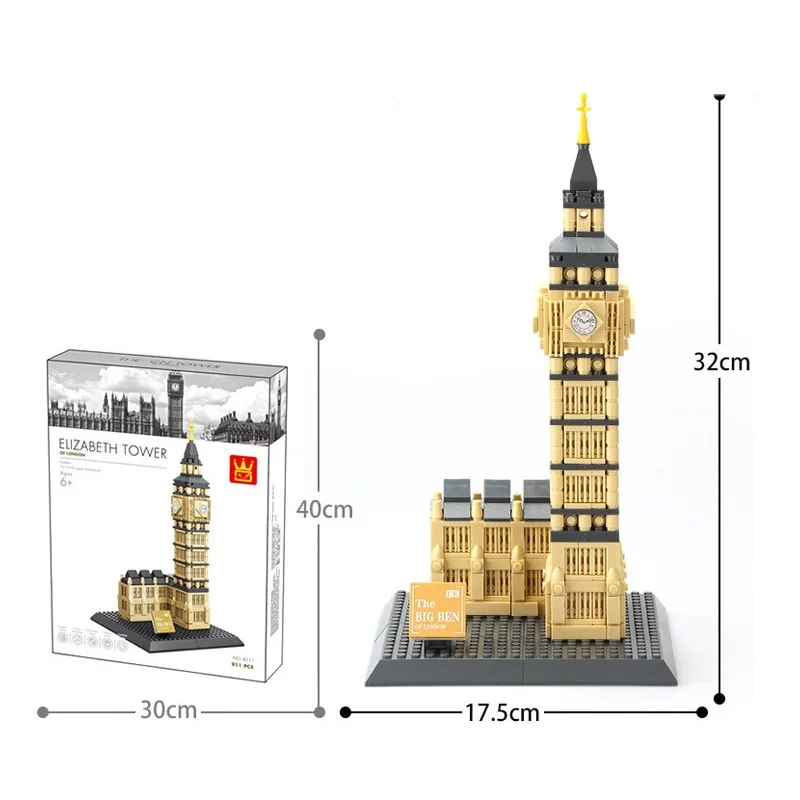 Парижката кула Биг Бен на Елизабет Тухли Град Отлични строителни блокове на детски играчки, детски подаръци модел 891 бр. Изображение 4