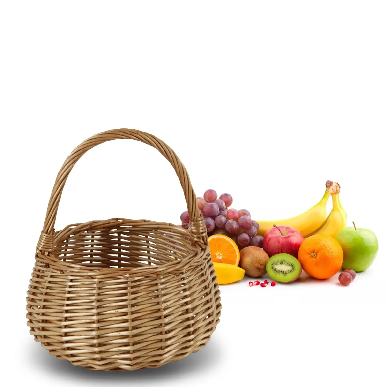 Плетени Кошници за съхранение, Преносима кошница за пазаруване, Кошница за събиране, Здрава ръчна работа за пикник с цветя, хляб, плодове, зеленчуци Изображение 1