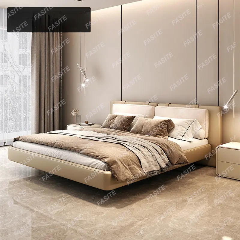 Подвесная легло лека и луксозна модерна спалня с двойно легло в основната спалня, италианска минималистичная легло, нощно шкафче в скандинавски стил, мека чанта Изображение 0