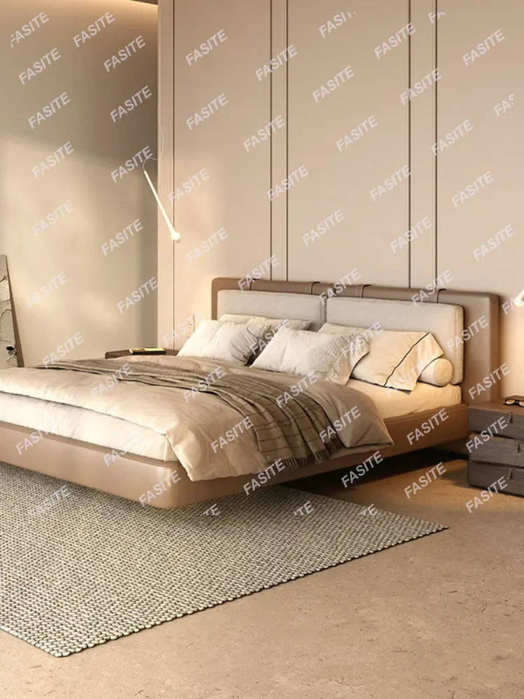 Подвесная легло лека и луксозна модерна спалня с двойно легло в основната спалня, италианска минималистичная легло, нощно шкафче в скандинавски стил, мека чанта Изображение 1
